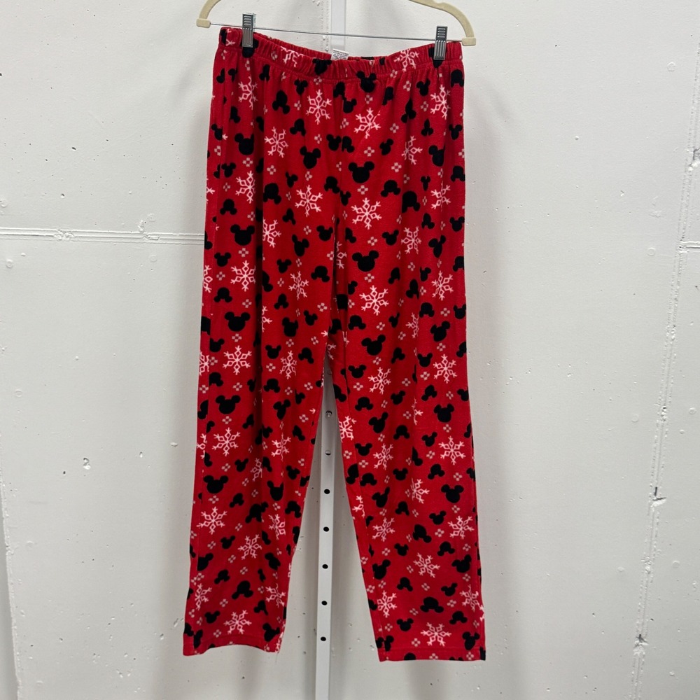 Vintage Disney Mickey Mouse Snowflake Fleece Pajama Pants Red Christmas Youth XL